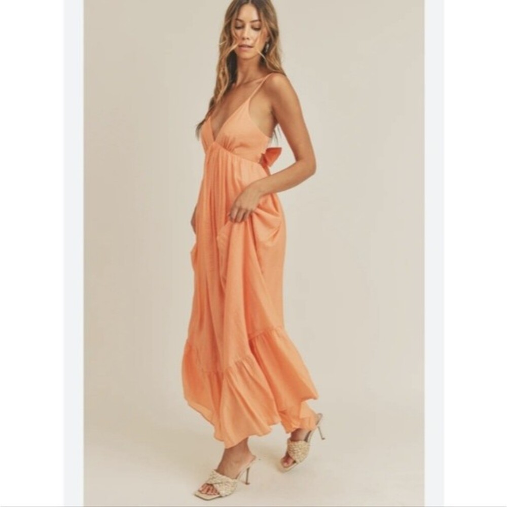 Mable Stella Orange Maxi A-Line Tie Back Dress - Picture 2 of 15